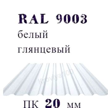 Профнастил кровельный  ПК 20 мм Ral 9003 белый глянцевый 